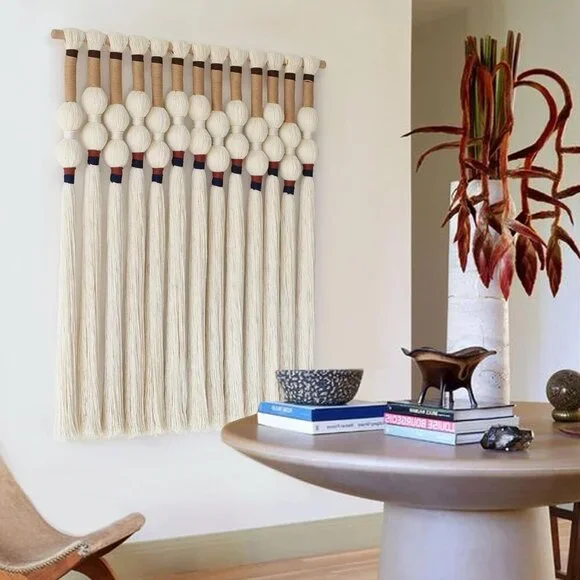 Macrame Wall Hanging Boho Wall Art Handmade Spherical Knot Design with Tassel Fr